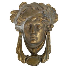 Antique Victorian Brass Head of Dionysus Door Knocker, circa 1900