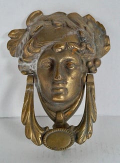 Antique Victorian Brass Head of Dionysus Door Knocker, circa 1900