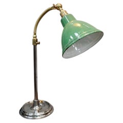 Antique Brass and Green Enamel Gooseneck Reading Lamp, circa 1920