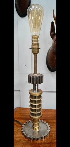 Antique Industrial Sculptural Brass Candy Drop Roller Table Lamp, circa 1840