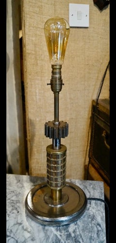 Antique Industrial Sculptural Brass Candy Roller Table Lamp Mid 19th Century