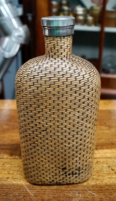 1930s Rattan Woven Glass Travel Hip Flask