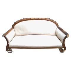 Antique 1920s Art Deco Mahogany and Cream Leather Sofa