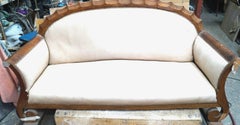 Antique 1920s Art Deco Mahogany and Cream Leather Sofa