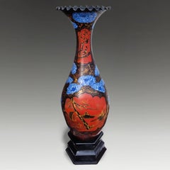 Antique Japanese Edo Period Massive Arita Porcelain and Lacquer Vase