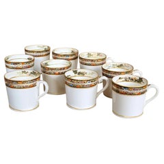 Antique Kinkozan Japanese Satsuma Miniature Coffee Cups, Late Meiji