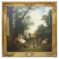 Antique Italianate Fête Galante Oil Painting, Late 19th Century