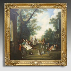 Antique Italianate Fête Galante Oil Painting, Late 19th Century