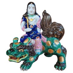 Antique Japanese Meiji Kutani Guanyin on Shishi Figure