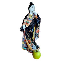 Antique Japanese Meiji Polychrome Enamelled Kutani Porcelain Bijin Figure
