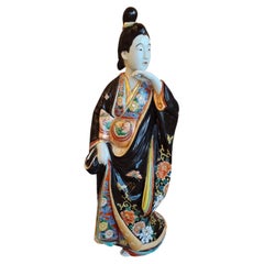 Antique Japanese Meiji Polychrome Enamelled Kutani Porcelain Bijin Figure