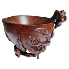 Antique Chinese Qing Carved Bamboo Scholars Libation Cup Late 17th Century