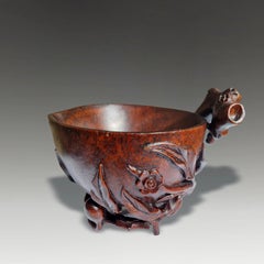 Antique Chinese Qing Carved Bamboo Scholars Libation Cup Late 17th Century