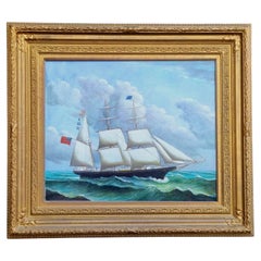 Antique D. Tayler American Marine Seascape Oil Painting on Canvas