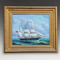 Antique D. Tayler American Marine Seascape Oil Painting on Canvas