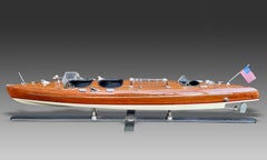Vintage Mid Century Maritime Triple Cockpit Mahogany Speedboat Model