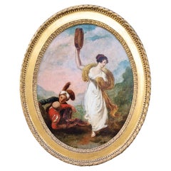 Cuadro al óleo antiguo de la Escuela de Angelica Kauffman que representa a unos viajeros, de principios del siglo XIX