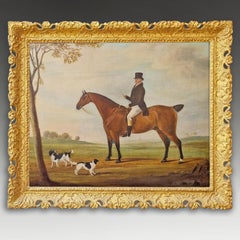 Antique William Nedham Bay Horse and Hounds Oil Painting, 1826