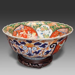 Antique Japanese Edo Arita Imari Large Shaped Porcelain Bowl