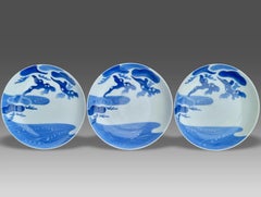 Rare Set of Three 18th Century Edo Japanese Nabeshima Porcelain Dishes