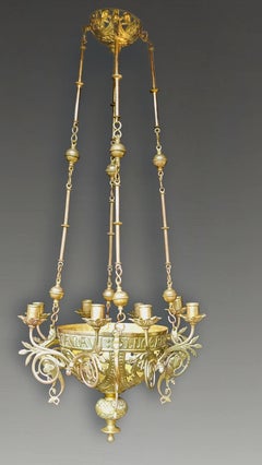 Antique Arts and Crafts Bronze Chandelier ca. 1860