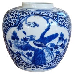 Antique Chinese Kangxi Revival Blue and White Porcelain Ginger Jar, 19th Century