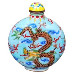 Antique Chinese Qianlong Canton Enamel Snuff Bottle with Dual Dragons