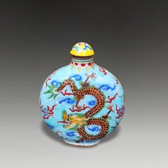 Antique Chinese Qianlong Canton Enamel Snuff Bottle with Dual Dragons