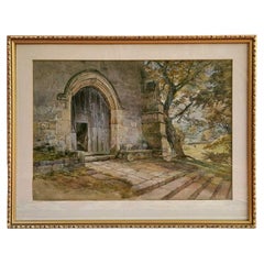 Antique British Watercolour of Haddon Hall by Joseph J. Jenkins, 19th Century
