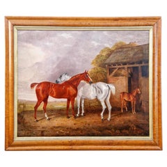 R.W. Folkard: Britisches Reitsport-Ölgemälde mit Pferden und einem Fohlen, 1834
