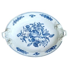 Antique First Period Dr Wall Worcester Rose Splay Porcelain Butter Dish, ca 1770