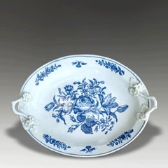 Antique First Period Dr Wall Worcester Rose Splay Porcelain Butter Dish, ca 1770