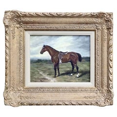 C. Harrison, dipinto a olio a impasto di metà del XX secolo raffigurante un cavallo baio