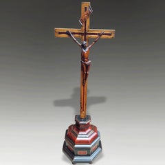 Antique 18th Century Flemish Religious Fruitwood Corpus Christi Crucifix