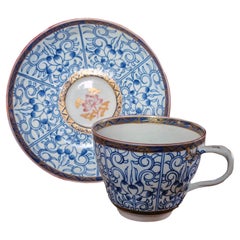 Antique First Period Dr Wall Worcester Lily Pattern Cup and Saucer, circa 1770