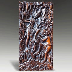 Early 19th Century Balinese Carved Macassar Ebony Panel Depicting Shiva