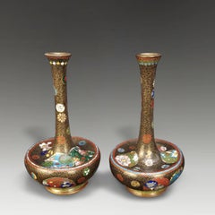 Pair of Japanese Meiji Cloisonné Incense Vases Attributed to Takahara Komajiro