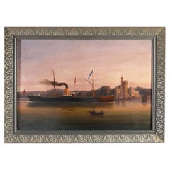 Antique British Maritime Oil Painting of the City of Dortmund, circa 1850–1860