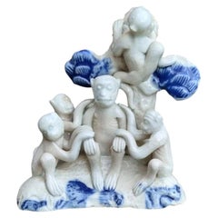 Antique Japanese Hirado Porcelain Monkey Group, Late Edo to Early Meiji Period