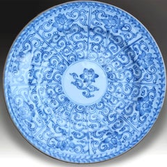 Antique Chinese Late Ming Wanli Blue and White Porcelain Dish, 17th Century