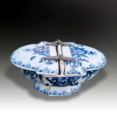 Rare Antique Late 18th Century French Rouen Faience Spice Box with Pewter Mounts