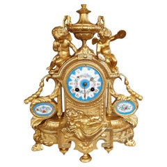 Grande orologio da caminetto in stile Luigi XV, con finiture in bronzo dorato e porcellana di Sèvres, 1865 circa