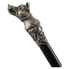 Antique English Fox-Head Riding Crop with White-Metal Mounts, circa 1890