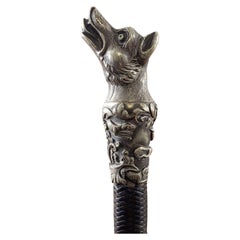 Antique English Fox-Head Riding Crop with White-Metal Mounts, circa 1890