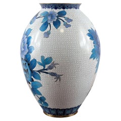 Large Mid-20th Century Beijing Cloisonné Enamel Vase with Birds and Peonies
