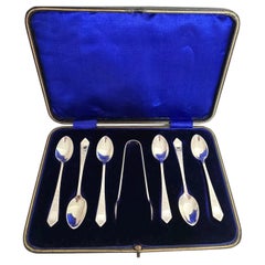 Edwardian Sterling Silver Tea Spoons and Sugar Tongs by Hammond Creake, 1901