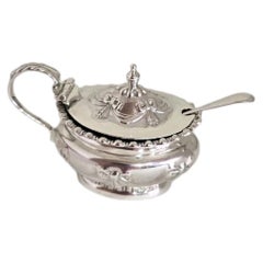 Antique Sterling Silver Mustard Pot and Spoon by Robert Pringle, Birmingham 1906