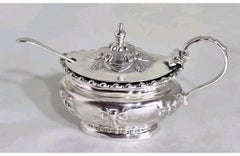Antique Sterling Silver Mustard Pot and Spoon by Robert Pringle, Birmingham 1906