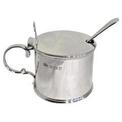 Antique George V Sterling Silver Mustard Pot and Spoon, George Unite, 1913