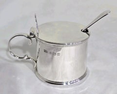 Antique George V Sterling Silver Mustard Pot and Spoon, George Unite, 1913
